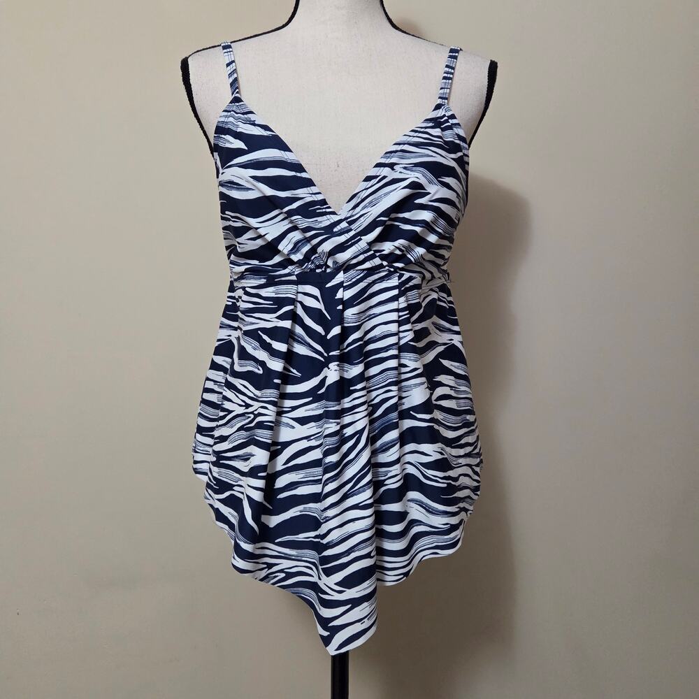 Into The Bleu By Amerex XL Swimsuit Tankini Blue White Stripe